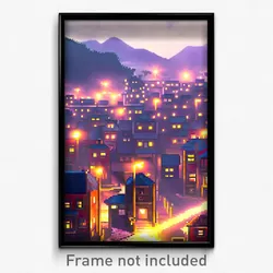 Pixel Art Poster - Thunderous Town (8 Bit Psychedelic Trippy Video Game Print)