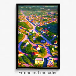 Pixel Art Poster - Uneven Small Town (8 Bit Psychedelic Trippy Video Game Print)
