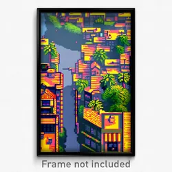Pixel Art Poster - Flawless Small Town (8 Bit Psychedelic Video Game Print)