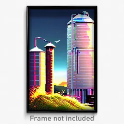 Pixel Art Poster - Flying Silo (8 Bit Psychedelic Trippy Weird Video Game Print)