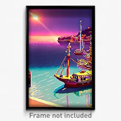 Pixel Art Poster - Crazy Harbour (8 Bit Psychedelic Trippy Video Game Print)