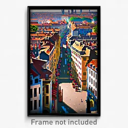 Pixel Art Poster - Puzzling European City (8 Bit Psychedelic Video Game Print)