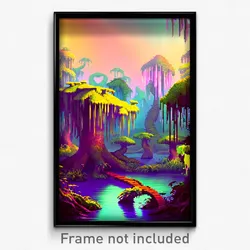 Pixel Art Poster - Quirky Swamp (8 Bit Psychedelic Trippy Video Game Print)