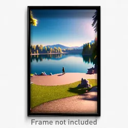 Pixel Art Poster - Attractive Lake (8 Bit Psychedelic Trippy Video Game Print)