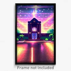 Pixel Art Poster - Starry College (8 Bit Psychedelic Trippy Video Game Print)