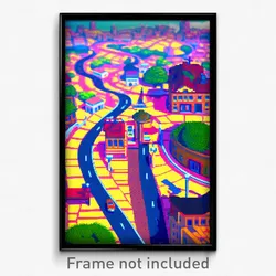Pixel Art Poster - Curvy Town (8 Bit Psychedelic Trippy Weird Video Game Print)