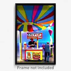 Pixel Art Poster - Silly Hot Dog Stand (8 Bit Psychedelic Video Game Print)