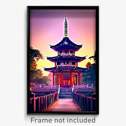 Pixel Art Poster - Impressive Pagoda (8 Bit Psychedelic Trippy Video Game Print)