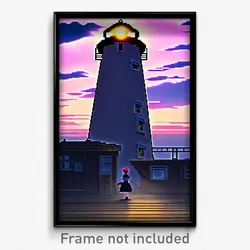 Pixel Art Poster - Anime Like Lighthouse (8 Bit Psychedelic Video Game Print)