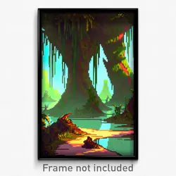 Pixel Art Poster - Villainous Swamp (8 Bit Psychedelic Trippy Video Game Print)