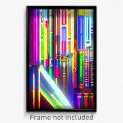 Pixel Art Poster - Colorful Scriptorium (8 Bit Psychedelic Video Game Print)