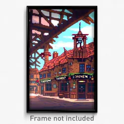 Pixel Art Poster - Thorny Tavern (8 Bit Psychedelic Trippy Video Game Print)
