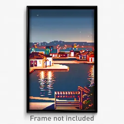 Pixel Art Poster - Flickering Harbour (8 Bit Psychedelic Video Game Print)