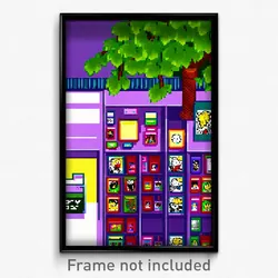 Pixel Art Poster - Leafy Comic Book Store (8 Bit Psychedelic Video Game Print)