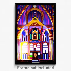 Pixel Art Poster - Artistic Synagogue (8 Bit Psychedelic Video Game Print)