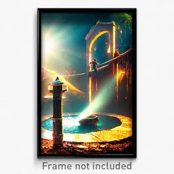 Pixel Art Poster - Angelic Watering Hole (8 Bit Psychedelic Video Game Print)