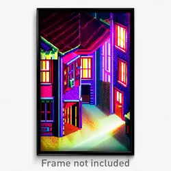 Pixel Art Poster - Velvety Shack Tenement (8 Bit Psychedelic Video Game Print)