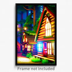 Pixel Art Poster - Whimsical Cabin (8 Bit Psychedelic Trippy Video Game Print)