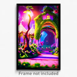 Pixel Art Poster - Whimsical Garden (8 Bit Psychedelic Trippy Video Game Print)