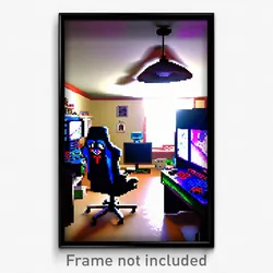 Pixel Art Poster - Elderly Gaming Room (8 Bit Psychedelic Video Game Print)