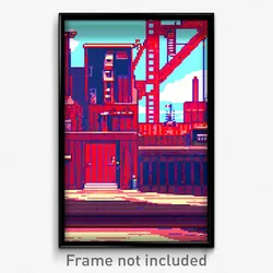 Pixel Art Poster - Red Shipyard (8 Bit Psychedelic Trippy Video Game Print)