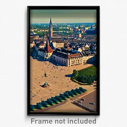 Pixel Art Poster - Square German City (8 Bit Psychedelic Video Game Print)