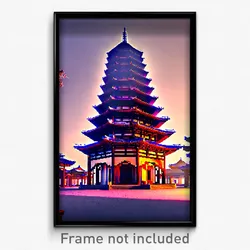 Pixel Art Poster - Interesting Pagoda (8 Bit Psychedelic Video Game Print)