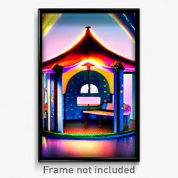 Pixel Art Poster - Whimsical Shelter (8 Bit Psychedelic Trippy Video Game Print)