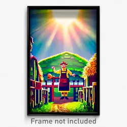 Pixel Art Poster - Vivacious Farm (8 Bit Psychedelic Trippy Video Game Print)