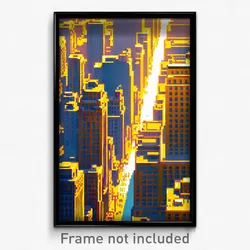 Pixel Art Poster - Golden American City (8 Bit Psychedelic Video Game Print)