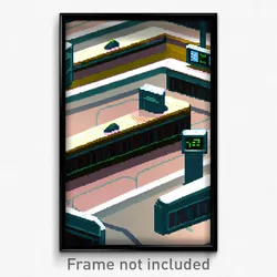 Pixel Art Poster - Clean Stock Trading Floor (8 Bit Video Game Print)