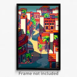 Pixel Art Poster - Rare Exotic Town (8 Bit Psychedelic Trippy Video Game Print)