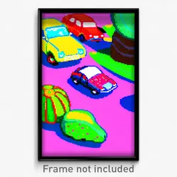 Pixel Art Poster - Fruity Car (8 Bit Psychedelic Trippy Weird Video Game Print)