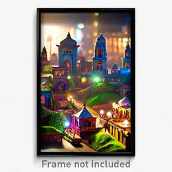 Pixel Art Poster - Miniature Indian City (8 Bit Psychedelic Video Game Print)