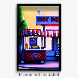 Pixel Art Poster - Warlike Hot Dog Stand (8 Bit Psychedelic Video Game Print)