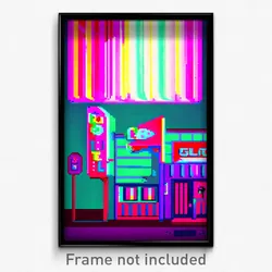 Pixel Art Poster - Glitch Art Motel (8 Bit Psychedelic Trippy Video Game Print)
