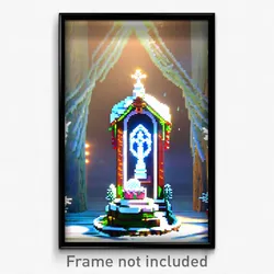 Pixel Art Poster - Frosty Shrine (8 Bit Psychedelic Trippy Video Game Print)
