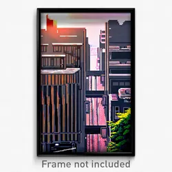 Pixel Art Poster - Black French City (8 Bit Psychedelic Trippy Video Game Print)