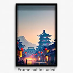 Pixel Art Poster - Meek Chinese City (8 Bit Psychedelic Trippy Video Game Print)