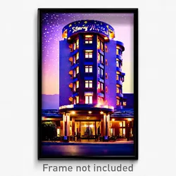 Pixel Art Poster - Starry Hotel (8 Bit Psychedelic Trippy Video Game Print)