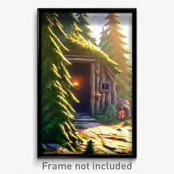 Pixel Art Poster - Evergreen Hovel (8 Bit Psychedelic Trippy Video Game Print)