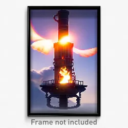 Pixel Art Poster - Flying Furnace (8 Bit Psychedelic Trippy Video Game Print)