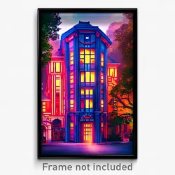 Pixel Art Poster - Enchanted American Architecture (8 Bit Video Game Print)