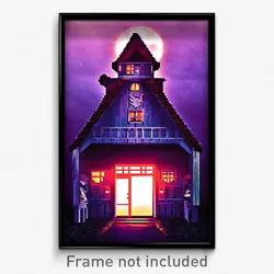 Pixel Art Poster - Agitated Cathouse (8 Bit Psychedelic Trippy Video Game Print)