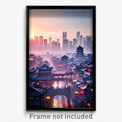 Pixel Art Poster - Sharp Chinese City (8 Bit Psychedelic Video Game Print)