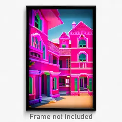 Pixel Art Poster - Pink Mansion (8 Bit Psychedelic Trippy Video Game Print)