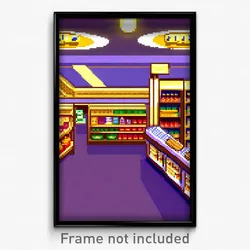 Pixel Art Poster - Golden Grocery Store (8 Bit Psychedelic Video Game Print)