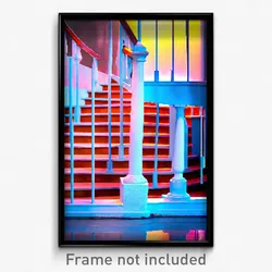 Pixel Art Poster - Light Blue Balustrade (8 Bit Psychedelic Video Game Print)