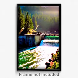 Pixel Art Poster - Evergreen Dam (8 Bit Psychedelic Trippy Video Game Print)