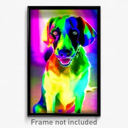 Pixel Art Poster - Multicolored Dog (8 Bit Psychedelic Trippy Video Game Print)